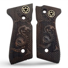 Zib Wooden Grips Fits Beretta® 92 92FS 96 M9 M9A1 Walnut Dragon Engraved picture