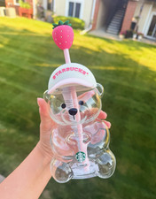 Star-bucks Bearista Bear Cup Tumblers With Strawberry Topper Baseball Cap 2026 picture