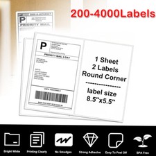 200-4000 Premium 8.5x5.5 Round Corner Shipping Labels Half Sheet Self Adhesive picture