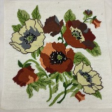 Vintage Finished Needlepoint Canvas Floral Poppies Anemones 4103 Brown Green picture
