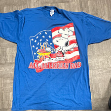 Artex Peanuts Snoopy All-American Dad USA Flag Blue Crew Neck T-Shirt XL picture