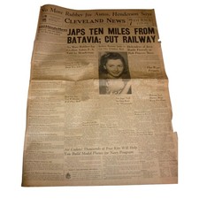 Vintage 1942 Cleveland News Newspaper WWII Batavia Java Ted Williams Rationing picture