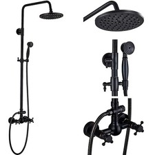 Oil Rubbed Bronze Shower Faucet System Set 8” Rainfall Shower Head Combo Mixer picture