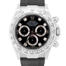 Rolex Daytona Cosmograph BLACK DIAMOND 18K White Gold RUBBER 40mm Watch 116519 picture