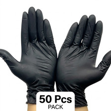 50PCS  Black Disposable Nitrile Gloves 3 Mil Latex & Powder Free & L picture