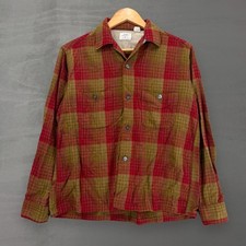 True Vintage 50s Sears Wool Shadow Plaid Loop Collar Shirt Red Button Up Medium picture