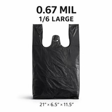 Bags 1/6 Large 21 x 6.5 x 11.5 BLACK T-Shirt Plastic Grocery  Bags 0.67 Mil picture