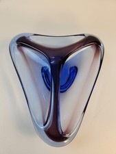 VTG Murano Sommerso Blue Purple Art Glass Tri-Corn Centerpiece Bowl MCM picture