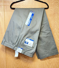 Mens IZOD pants 38w x 34 100% Cotton Solid Flat Front Madison Dress Chino NEW picture