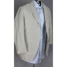 Vintage 60s Haspel Seersucker Blazer 40R Grey White Stripe Raleigh Haberdasher picture