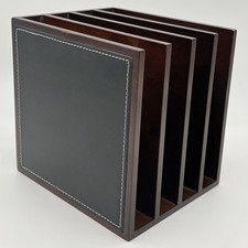 Levenger Cherry Wood & Black Stitched Leather Letter Or Compact Disk Organizer picture