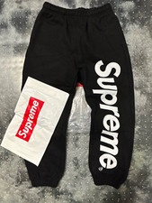 Supreme Men's Black Fleece Cotton Logo Sweatpants Drawstring Tapered Size M picture