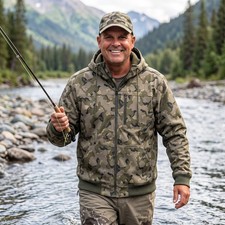 Simms Guide Series Mens Large Veil Camo Fleece Lined Full Zip Hoodie Jacket picture