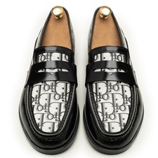 New Bespoke Handmade Black And White Leather Loafer Moccasin Slip On Dress Shoes picture