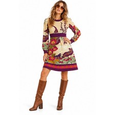 Goldworm Vintage Merino Wool Dress Medium Italy Psychedelic Floral Mod picture