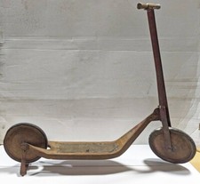 Early 1900s antique ride-on toy kick push scooter steel frame wood handle picture