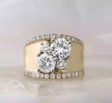2.50 Ct Round Lab Created Diamond 14k Yellow Gold Plated Cluster Wedding Ring picture