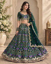 Green Embroidery Work Lehenga Choli Indian Wedding Lehenga for Women picture