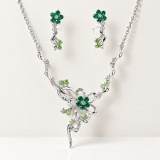 💚 BRAND NEW – ELEGANT GREEN CRYSTAL FLORAL JEWELRY SET 💚 Adjustable picture