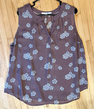 Boden Women’s Size 18 Sleeveless Taupe Floral Blouse - Split Neck Top, NWOT picture