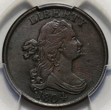 1804 Draped Bust Half Cent (C-6), Spiked Chin, PCGS XF-Detail picture