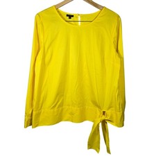 Talbots Womens Yellow Side Tie Long Sleeve Poplin Blouse Top Size L CN505 picture
