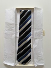 Giorgio Armani Men’s Silk Tie Blue Black Striped Made in Italy NWT Neiman Marcus picture