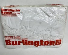 Vtg Burlington House Queen Flat Sheet White Ruffle No Iron Percale Made USA NOS picture