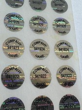 250 CUSTOM PRINTED .50 INCH ROUND HOLOGRAM LABELS STICKERS SEALS TAMPER VOID picture