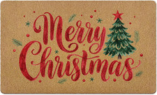 Rustic Red Merry Christmas Tree Welcome Door Mat, 17X30 Inch picture