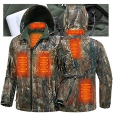 Men's Heated Camo Hunting Jacket 10000mAh Battery Fleece Lined Quiet Coat picture