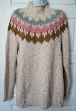 L.L.Bean Women’s Large 100% Cotton Fair Isle Yoke Mock Neck Pullover Sweater 