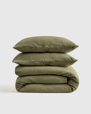 Quince 100% Organic Cotton Gauze Duvet Cover Set Full/Queen in Olive NWOT picture