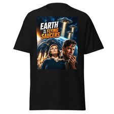 EARTH VS THE FLYING SAUCERS 1956 Movie T-Shirt Black CUSTOM FAN ART Aliens UFO picture