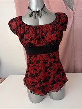 This blouse Black Mesh Lace Babydoll Top Sheer Overlay Boho Whimsigoth Size L picture