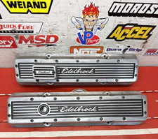SBC CHEVY 350 V8 EDELBROCK ELITE SHORT FINNED ALUMINUM VALVE COVERS 4248 picture