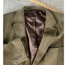 Jos A Bank Mens 44L Wool Herringbone Blazer Sport Coat Olive Brown 2 Button picture