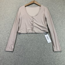 NWT Dazy Women’s Medium Beige Long-Sleeve Cropped Button-Front Top picture