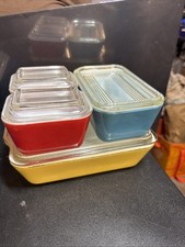 VTG 1950's PYREX 8 pc Refrigerator Dish Set Primary Colors With Lids 501 502 503 picture