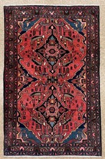 Vintage Antique Hamedan Tribal Geometric Hand Knotted Wool Oriental Rug 4x7 Boho picture