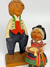 Vtg Henning Hand Carved & Painted Couple From Norway Norwegian Folk Art Figurine picture