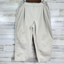 COS Beige Tan Wide Leg Cropped Pants Elastic Waist Lagenlook Lyocell Cotton Sz L picture