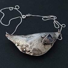 Sculptural Artisan Silver Necklace Freeform Stone Wearable Art Modernist OOAK picture
