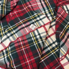 Vtg LL Bean Wool Tartan Plaid Wool Camp Blanket Cream/Red/Green Cursive Tag picture