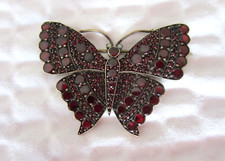 ANTIQUE LOVELY LARGE BOHEMIAN RED GARNET BUTTERFLY SILVER BROOCH picture