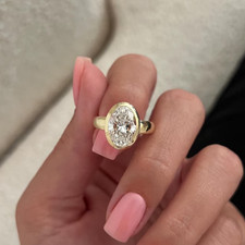 IGI 4.50Ct Oval-Cut EF Lab Grown Diamond Bezel Wedding Ring 14K Yellow Gold picture