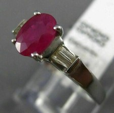 ESTATE .70CT DIAMOND & AAA RUBY 14KT WHITE GOLD 3D OVAL BAGUETTE ENGAGEMENT RING picture