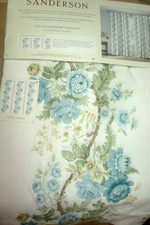 NWT Sanderson 2 pc Window Curtain Panels Hykenham Floral Aqua Blue Cotton 96