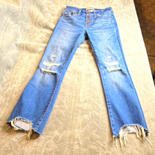 Madewell Women's Blue Light Wash Distressed Slim Bootcut Jeans Button Fly picture
