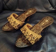 AMAZING ANTIQUE OTTOMAN EMPIRE SLIPPERS-WOOD W/ MOTHER-OF-PEARL INLAY-18/19TH C. picture